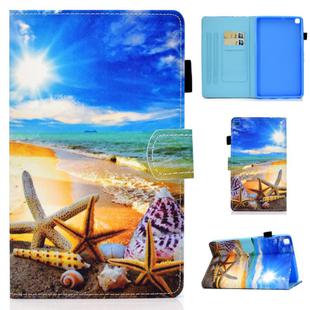 For Samsung Galaxy Tab A7 10.4 2020 T500 Colored Drawing Stitching Horizontal Flip Leather Case with Holder & Card Slots(Blue Sky Starfish)