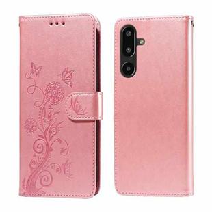 For Samsung Galaxy F16 5G / M16 5G Embossed Butterfly Flowers Leather Phone Case(Rose Gold)