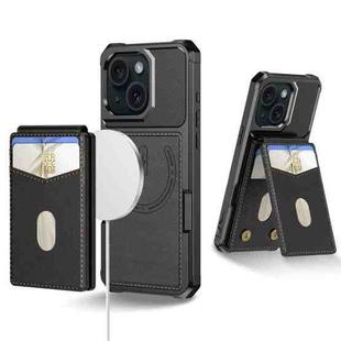 For iPhone 15 Plus 2-in-1 Magnetic Wallet MagSafe Leather Back Phone Case(Black)