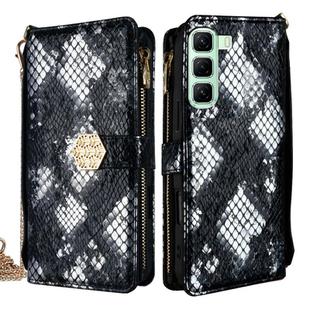 For Infinix Hot 50 5G Crossbody Handle Snake Texture Leather Phone Case(Black)