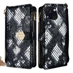 For itel A50C 4G Crossbody Handle Snake Texture Leather Phone Case(Black)
