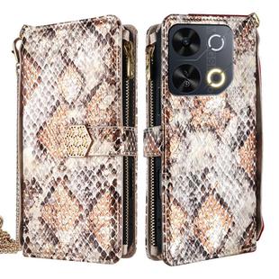 For itel P65 Crossbody Handle Snake Texture Leather Phone Case(White)