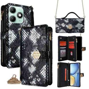 For itel A90 4G Crossbody Handle Snake Texture Leather Phone Case(Black)