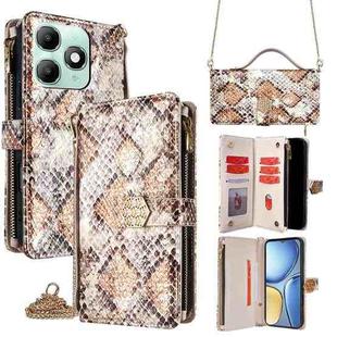 For itel A90 4G Crossbody Handle Snake Texture Leather Phone Case(White)