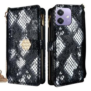 For OPPO A3x 5G India Crossbody Handle Snake Texture Leather Phone Case(Black)