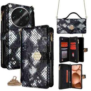 For OPPO Find X8 Ultra 5G Crossbody Handle Snake Texture Leather Phone Case(Black)