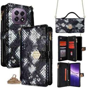 For OPPO A5 5G 2025 Global Crossbody Handle Snake Texture Leather Phone Case(Black)