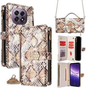 For OPPO A5 5G 2025 Global Crossbody Handle Snake Texture Leather Phone Case(White)