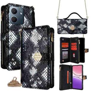 For OPPO A5x 5G Global Crossbody Handle Snake Texture Leather Phone Case(Black)