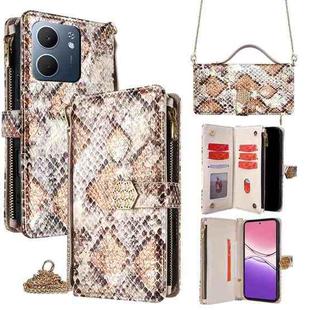 For OPPO A5x 5G Global Crossbody Handle Snake Texture Leather Phone Case(White)