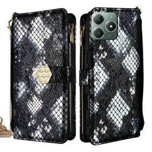 For Realme C61 4G Crossbody Handle Snake Texture Leather Phone Case(Black)