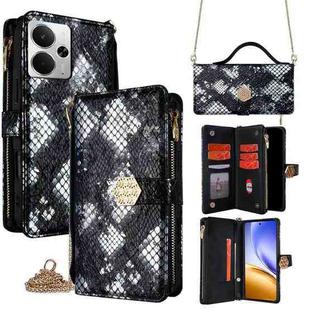 For Realme 14 5G Global Crossbody Handle Snake Texture Leather Phone Case(Black)