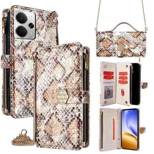 For Realme 14 5G Global Crossbody Handle Snake Texture Leather Phone Case(White)