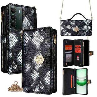 For Realme C71 4G Crossbody Handle Snake Texture Leather Phone Case(Black)