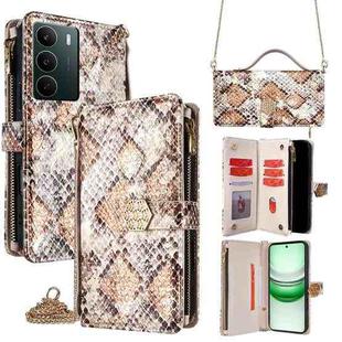 For Realme C71 4G Crossbody Handle Snake Texture Leather Phone Case(White)