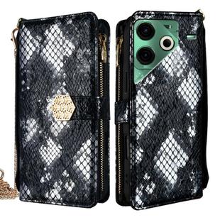 For Tecno Pova 6 Neo 4G Crossbody Handle Snake Texture Leather Phone Case(Black)