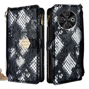For Tecno Spark 30C 4G Crossbody Handle Snake Texture Leather Phone Case(Black)