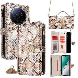 For Tecno Camon 40 Premier 5G Crossbody Handle Snake Texture Leather Phone Case(White)