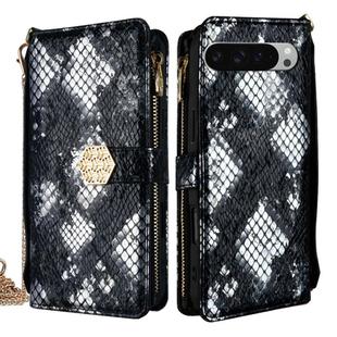 For Google Pixel 9 Pro XL Crossbody Handle Snake Texture Leather Phone Case(Black)