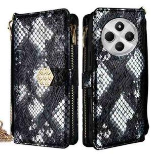 For Redmi 14C 4G Crossbody Handle Snake Texture Leather Phone Case(Black)