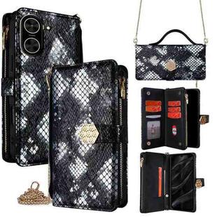 For Redmi A5 4G 171.7mm Crossbody Handle Snake Texture Leather Phone Case(Black)