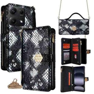For Redmi Note 14S 4G Crossbody Handle Snake Texture Leather Phone Case(Black)