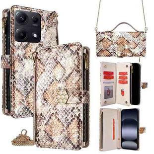For Redmi Note 14S 4G Crossbody Handle Snake Texture Leather Phone Case(White)