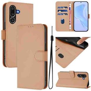 For Samsung Galaxy M56 5G Skin Feel Solid Color Leather Phone Case with Lanyard(Nude)
