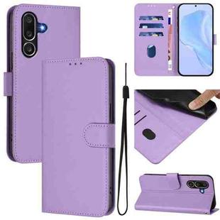 For Samsung Galaxy M56 5G Skin Feel Solid Color Leather Phone Case with Lanyard(Lavender Purple)