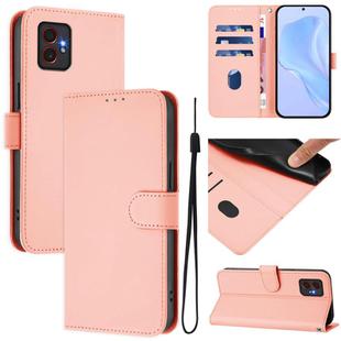 For Samsung Galaxy Xcover7 Pro Skin Feel Solid Color Leather Phone Case with Lanyard(Pink)