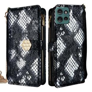 For Motorola Edge 50 5G Crossbody Handle Snake Texture Leather Phone Case(Black)