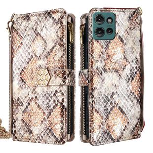 For Motorola Edge 50 5G Crossbody Handle Snake Texture Leather Phone Case(White)