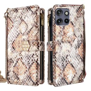 For Motorola Edge 50 Neo Crossbody Handle Snake Texture Leather Phone Case(White)