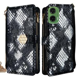 For Motorola Moto G35 5G Crossbody Handle Snake Texture Leather Phone Case(Black)