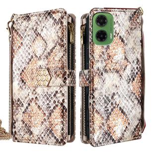 For Motorola Moto G35 5G Crossbody Handle Snake Texture Leather Phone Case(White)