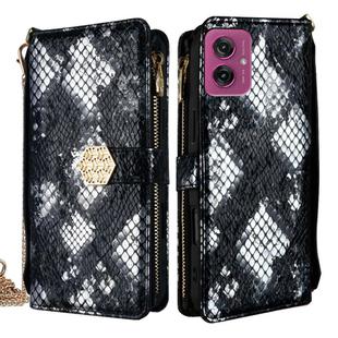 For Motorola Moto G55 5G Crossbody Handle Snake Texture Leather Phone Case(Black)