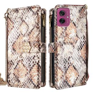 For Motorola Moto G55 5G Crossbody Handle Snake Texture Leather Phone Case(White)