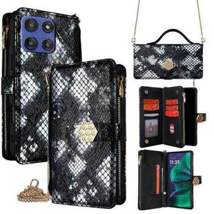 For Motorola Moto G Stylus 5G 2025 Crossbody Handle Snake Texture Leather Phone Case(Black)