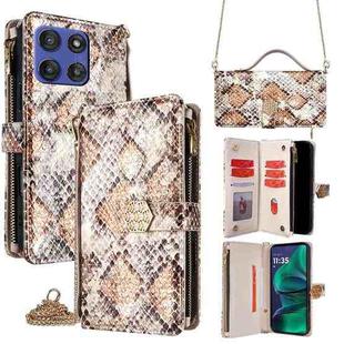 For Motorola Moto G Stylus 5G 2025 Crossbody Handle Snake Texture Leather Phone Case(White)