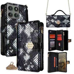 For Motorola Edge 60 Pro 5G Crossbody Handle Snake Texture Leather Phone Case(Black)