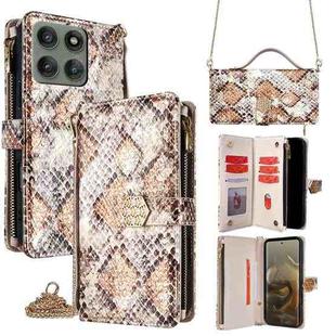 For Motorola Edge 60 Pro 5G Crossbody Handle Snake Texture Leather Phone Case(White)