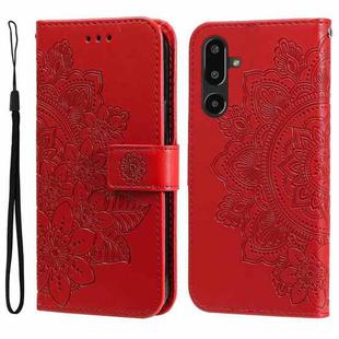 For Samsung Galaxy F16 5G / M16 5G Seven-petal Flowers Embossing Leather Phone Case(Red)