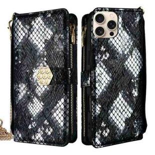 For iPhone 13 Pro Crossbody Handle Snake Texture Leather Phone Case(Black)