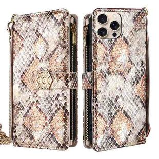For iPhone 15 Pro Crossbody Handle Snake Texture Leather Phone Case(White)