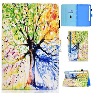 For Samsung Galaxy Tab S7 T870 Colored Drawing Horizontal Flip Leather Case with Holder & Card Slots & Pen Slot & Sleep / Wake-up Function(Colorful Tree)