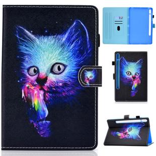 For Samsung Galaxy Tab S7 T870 Colored Drawing Horizontal Flip Leather Case with Holder & Card Slots & Pen Slot & Sleep / Wake-up Function(Magic Cat)