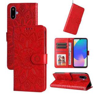 For Samsung Galaxy F06 5G / M06 5G Embossed Sunflower Leather Phone Case(Red)