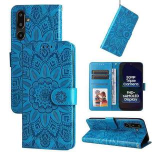 For Samsung Galaxy F16 5G / M16 5G Embossed Sunflower Leather Phone Case(Blue)