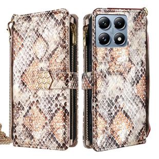 For Xiaomi 14T Pro 5G Crossbody Handle Snake Texture Leather Phone Case(White)