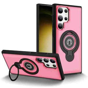For Samsung Galaxy S23 Ultra 5G Ring Holder Magnetic Phone Case(Bright Pink)